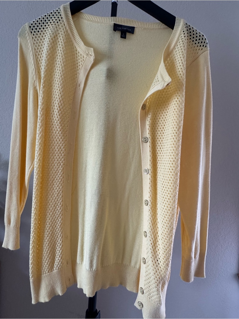 The Limited Light Yellow Open-Weave Button Cardigan